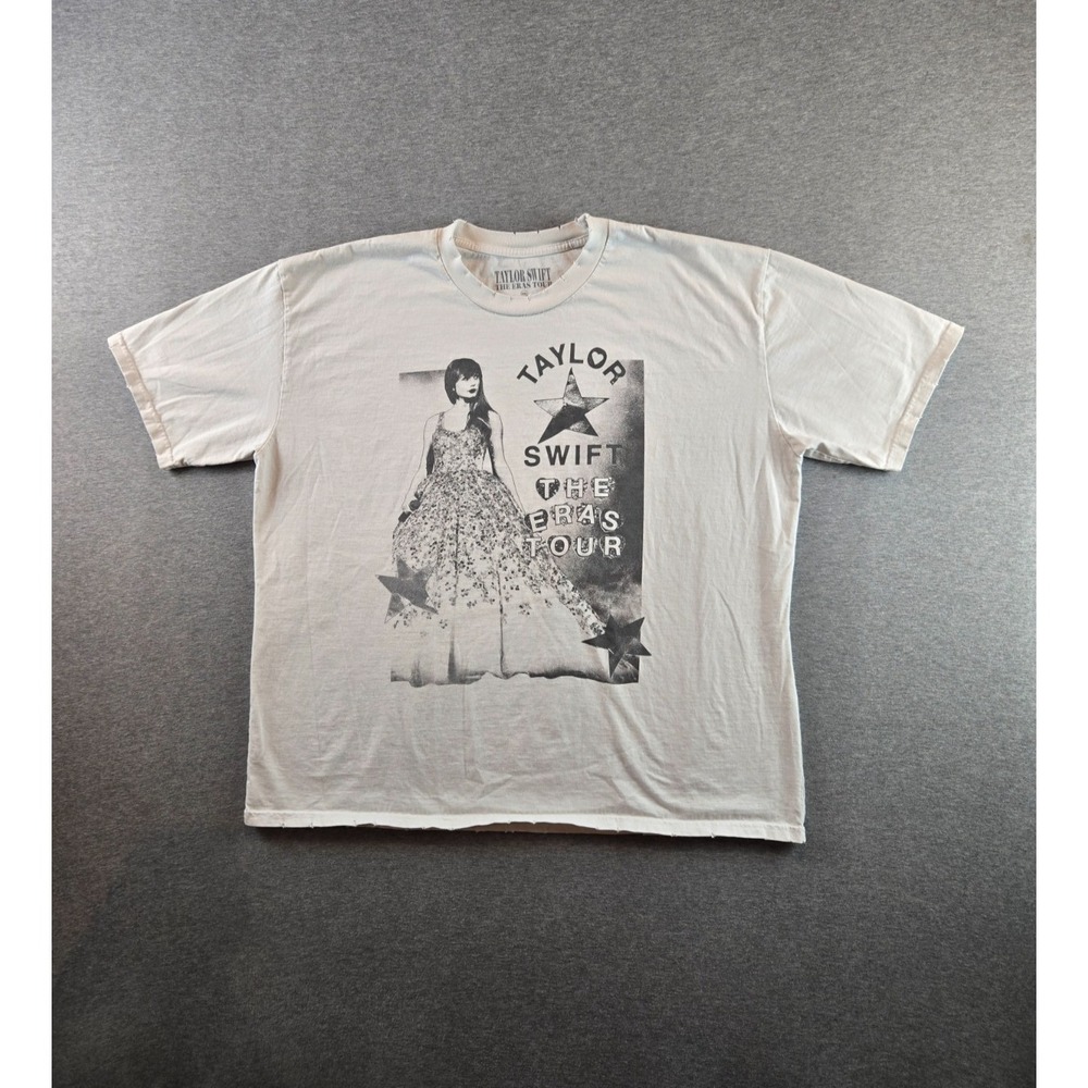 Taylor Swift T Shirt Womens XXL White The Eras Tour Photo Oversized Distress Hem